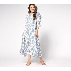 Peace Love World Dress Size Large Petite Asymmetric Long Sleeve Blue Indigo Boho